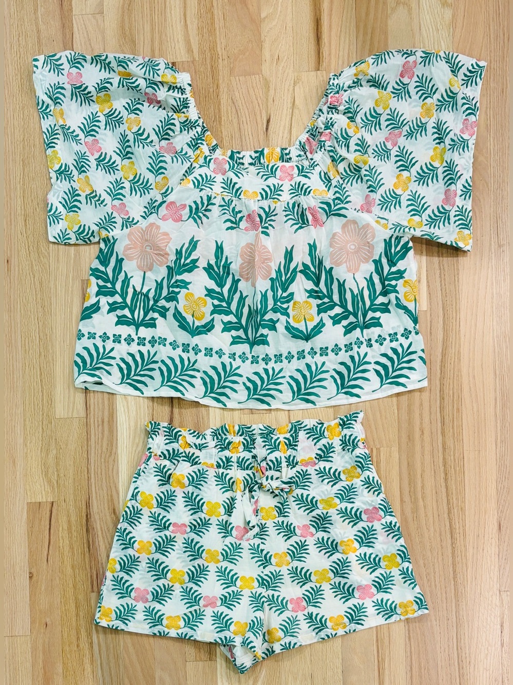 Pink Chicken Floral Cotton Two Piece Top Shorts Set Mixed Sizes Medium Large M L